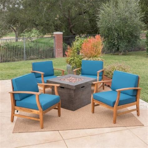 Noble House Kourtney 5 Piece Outdoor Acacia Wood Chair And Firepit Set