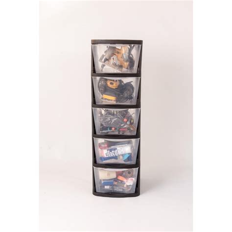 Muscle Rack 5 Drawer Clear Plastic Storage Tower With Black Frame Pdt5