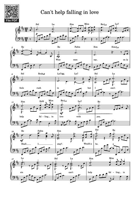 [Sheet] Can't help falling in love Piano PDF, chords Piano, mp4/midi