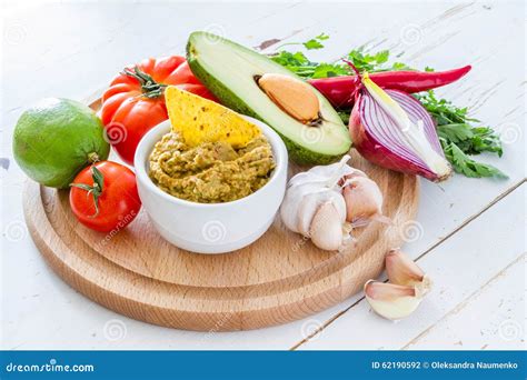 Guacamole Sauce and Ingredients Stock Photo - Image of vegetable ...