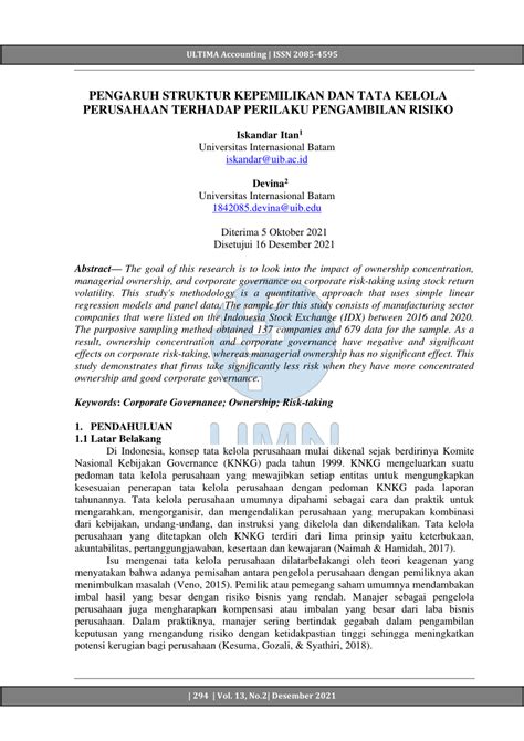 Pdf Pengaruh Struktur Kepemilikan Dan Tata Kelola Perusahaan Terhadap