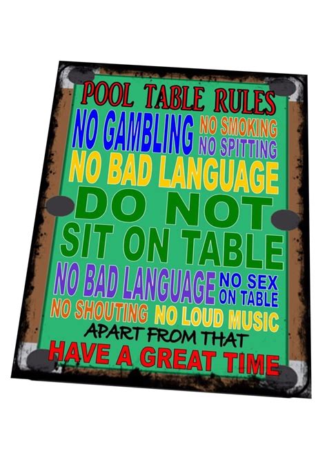 Pool Table Rules Sign Retro Pool Sign Novelty Pool Rules Sign Pub Sign Bar Room Pool Sign - Etsy