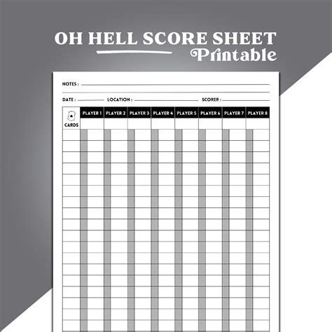 Oh Hell Card Game Score Sheet Printable Oh Hell Score Sheet Oh Hell