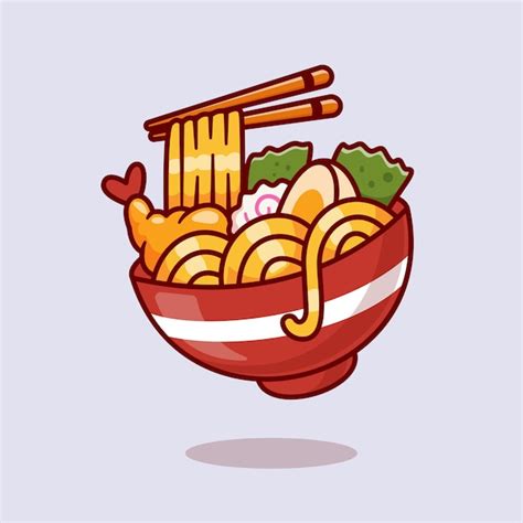 Free Vector Ramen Noodle With Fried Shrimp And Chopstick Cartoon