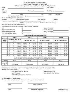 Fillable Online Sliding Scale Rosa Clark Medical Clinic Seneca Sc