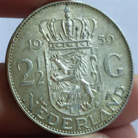 Moeda De Prata 2 1 2 Gulden 1959 Holanda Rainha Juliana 15gr