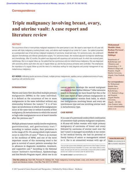 Pdf Triple Malignancy Involving Breast Ovary And Uterine Vault A