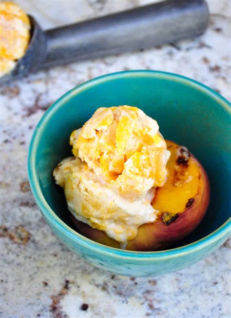 Canned Peach Ice Cream Over Fresh Grilled Peaches California Grown