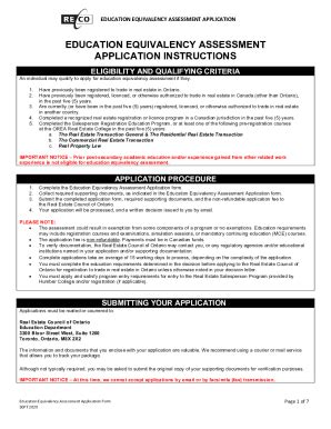 Reco Education Equivalency Assessment Fill Online Printable