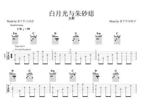 白月光与朱砂痣指弹吉他谱 大籽 独奏六线谱 弹走鱼尾纹上传 吉他屋乐谱网