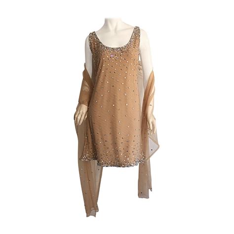 Gorgeous Vintage Cd Greene Couture Nude Crystal Dress Shawl For