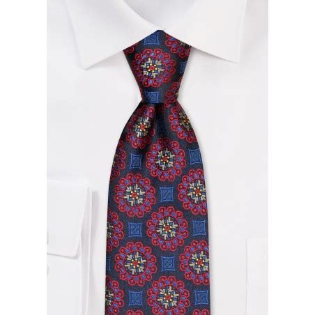 Navy And Lilac Foulard Tie Foulard Necktie In Navy Red Lilac And