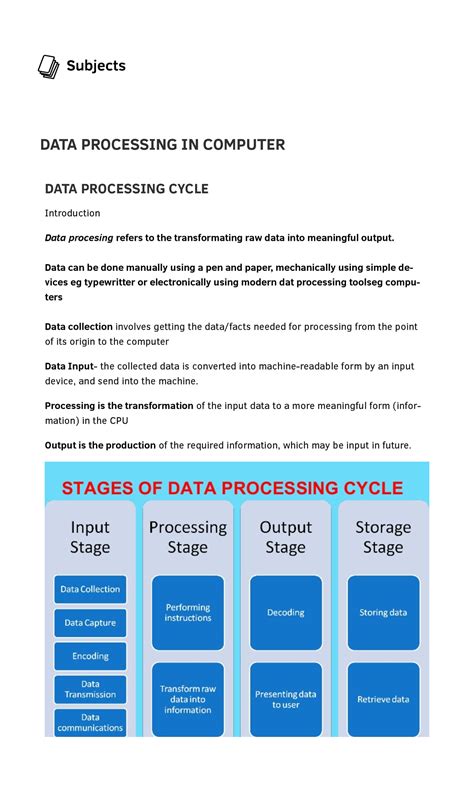 Data Processing 4 Course Work Subjects Data Processing Cycle Introduction Data Procesing