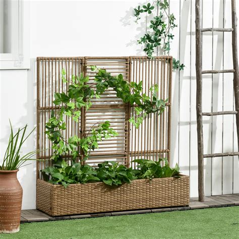 Jardinière avec treillis haut dim 103L x 29l x 103H cm résine tressée