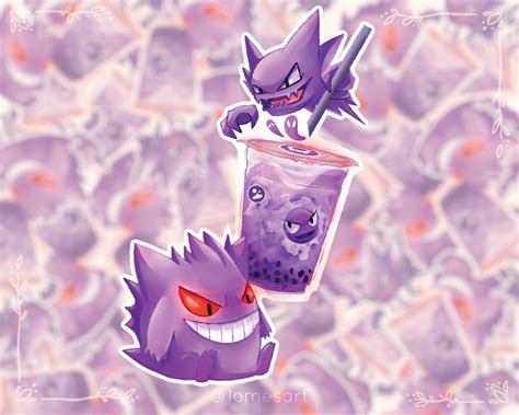 Gengar Haunter Gastly Gigamax Vinyl Sticker Taro Boba Bubble Tea Print