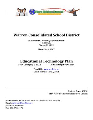 Fillable Online Wcs K Mi Wcs Technology Plan Warren Consolidated