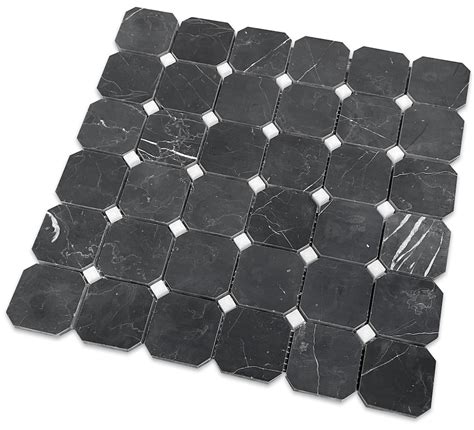 Nero Marquina Black Marble Honed 2 Octagon Marble Mosaic Tile