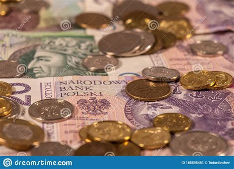 A Composition Of Polish Zloty PLN Banknotes And Coins Stock Image