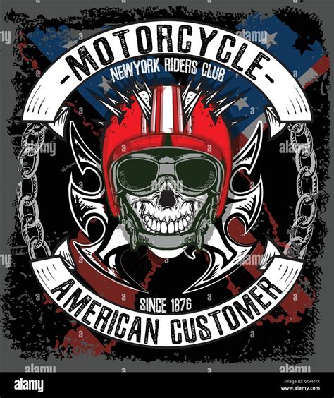 Vintage Biker Skull Emblem Tee Graphic Stock Vector Art Illustration