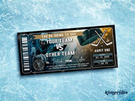 Hockey Ticket Template Hockey T Certificate Editable Nhl Tickets Printable Ice Hockey Game