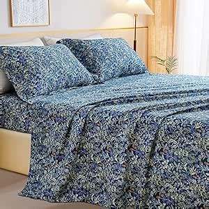 Amazon Qsh Cotton Sheets For Queen Size Bed Blue Floral