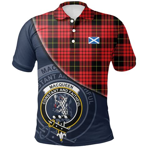 Scottish Macqueen Modern Clan Crest Tartan Polo Shirt Bend Style