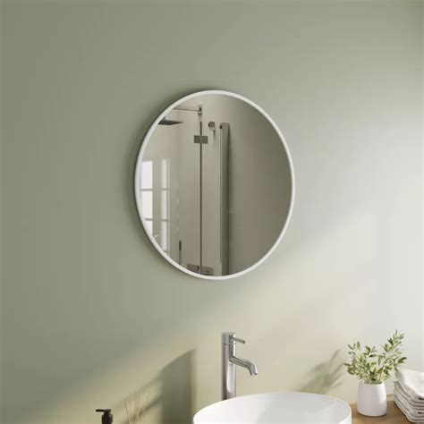 Specchio bagno Ø 60cm con cornice in alluminio bianco opaco Talas