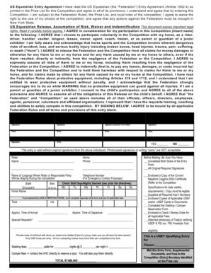 Fillable Online 1999 USDF Region 1 Competition Entry Form Back Page