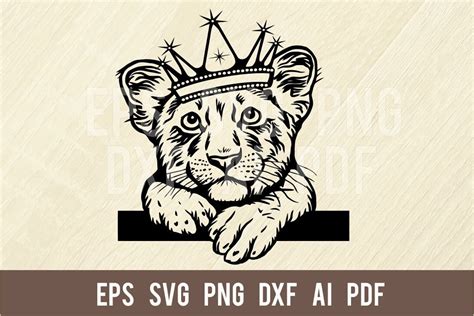 Lion Cub With A Crown Peeking Lion Happy Face Paw Pet Logo Svg Etsy