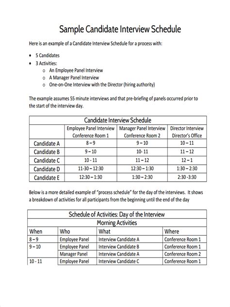 Interview Schedule Examples Format Excel Word Numbers Pages