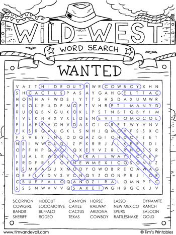 Wild West Word Search Tim S Printables