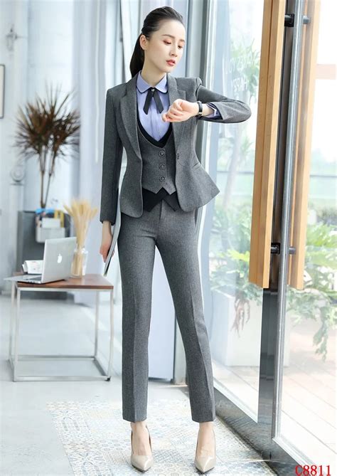 Fashion Formal Women Business Suits 3 Piece Vest Pant And Jacket Sets