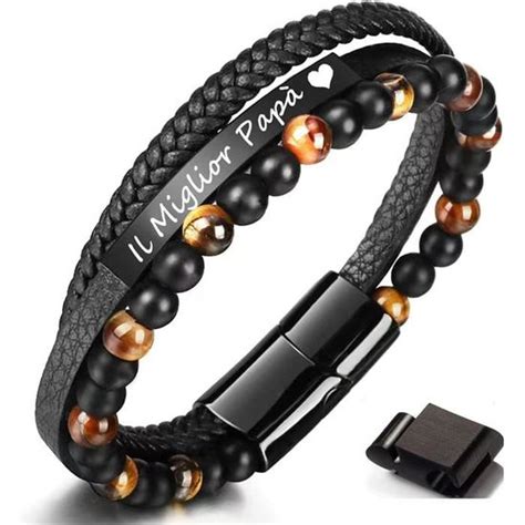 Bracelet Homme Papa Bracelet En Cuir Avec Gravure Pour Homme Tress