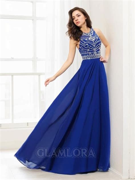 A Line Scoop Sleeveless Floor Length Chiffon Pretty Dress With Beading