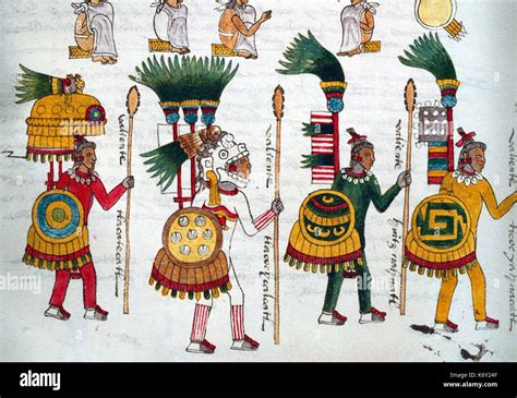 Four Aztec Warriors In Drawn In Codex Mendoza Stock Photo Alamy