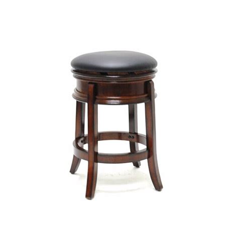 Sabi 24 Inch Swivel Counter Stool Solid Wood Faux Leather Brown