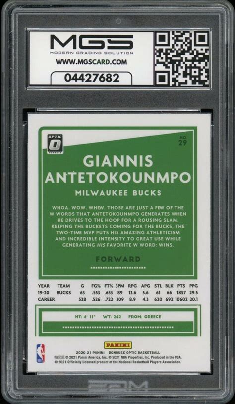 2020 Panini Donruss Optic Giannis Antetokounmpo 29 MGS GRADED 10 Gem