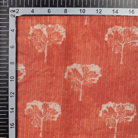 Orange Floral Pattern Digital Print Viscose Uppada Silk Fabric Fabcurate