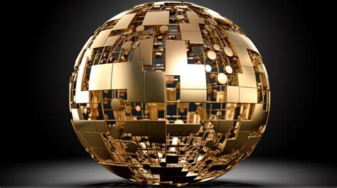 Cubic Golden Sphere Composed Of Shapes In 3d Render Backgrounds