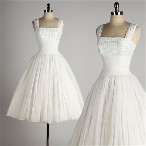 Vintage 1950s Dress White Chiffon Princess Wedding Iridescent