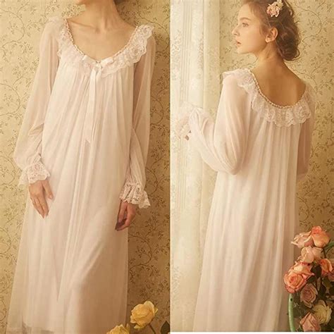 Women S Victorian Nightgown Long Sheer Vintage Nightdress Lace Lounge