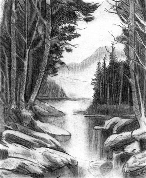 Dibujo A L Piz Carboncillo Paisaje Paisajes Ilustraci N De Paisaje