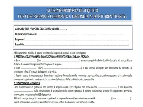 MODULO ALLEGATO PROPOSTA DI ACQUISTO CON CONCESSIONE IN GODIMENTO ED