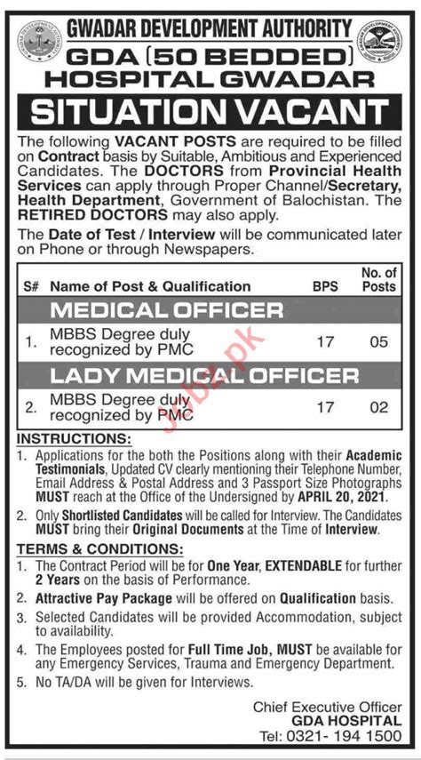 Gwadar Development Authority GDA Hospital Jobs 2021 2023 Job