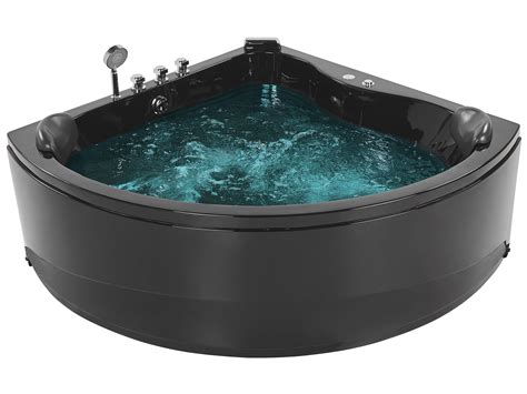 Whirlpool Badewanne schwarz Eckmodell mit LED 140 x 140 cm BARACOA ...