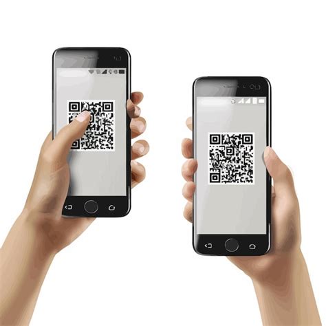 Two Hands Holding Two Cell Phones With A Bar Code On The Screen