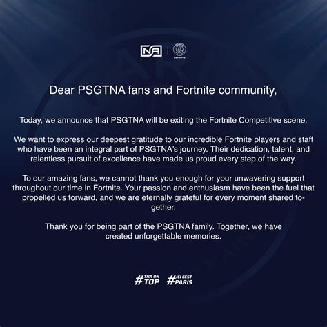 Fortnite Comp Report On Twitter PSG TNA Has Announced They Are