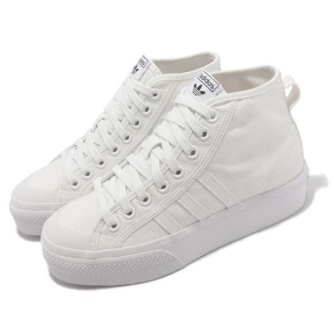 Adidas 愛迪達 休閒鞋 Nizza Platform Mid W 女鞋 白 小白鞋 高筒 厚底 帆布 三葉草 Fy2782