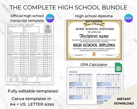 high school diploma template editable high school transcript gpa