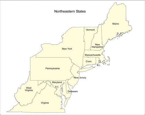 Blank Map Of Northeast States Printable Northeastern Us Political ...